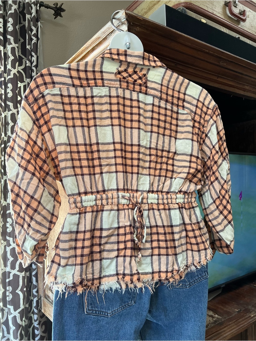 Free People Top M Plaid We the Free Pacific Dawn Drawstring Waist - Picture 5 of 9